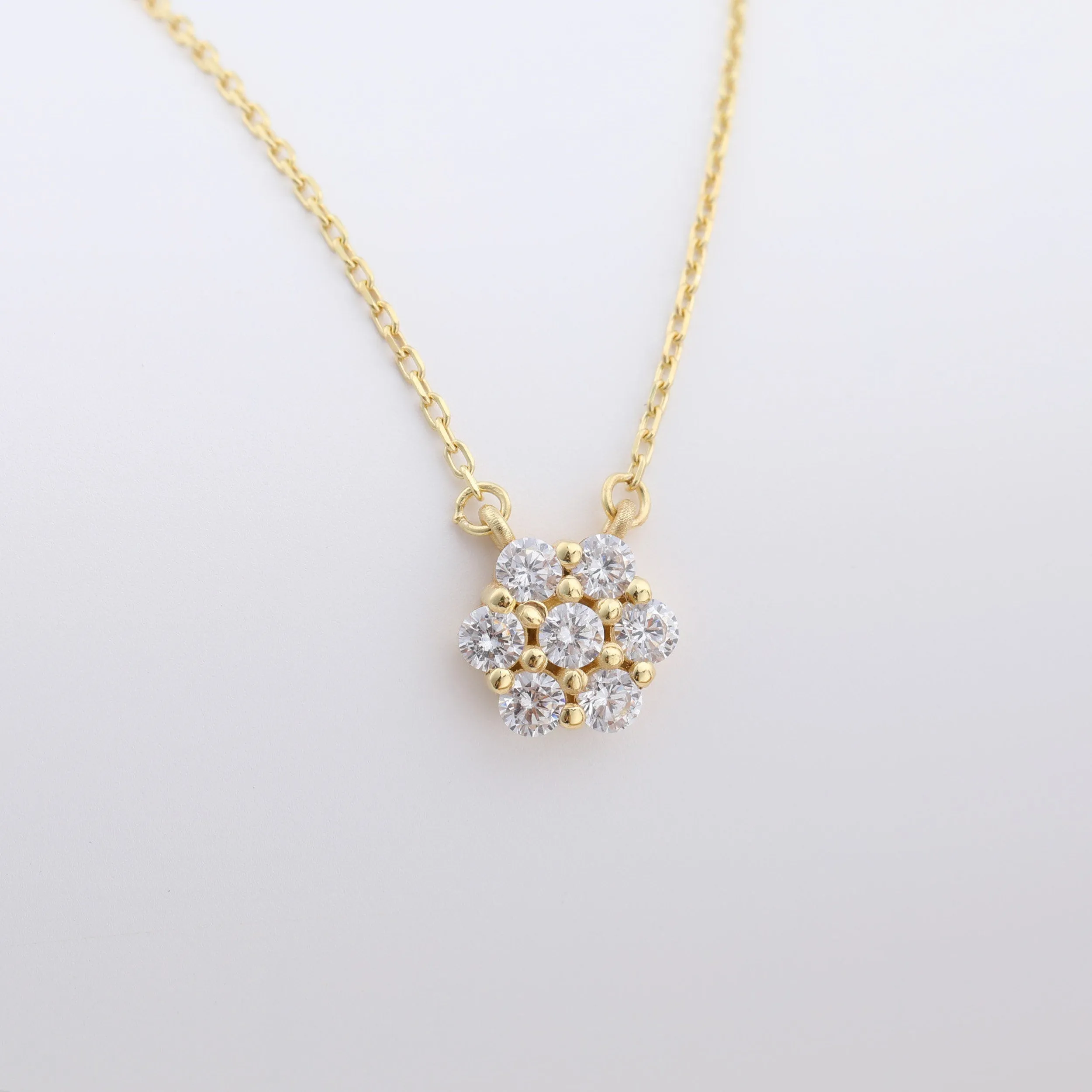 0.21 TCW Round Moissanite Flower Pendant Necklace