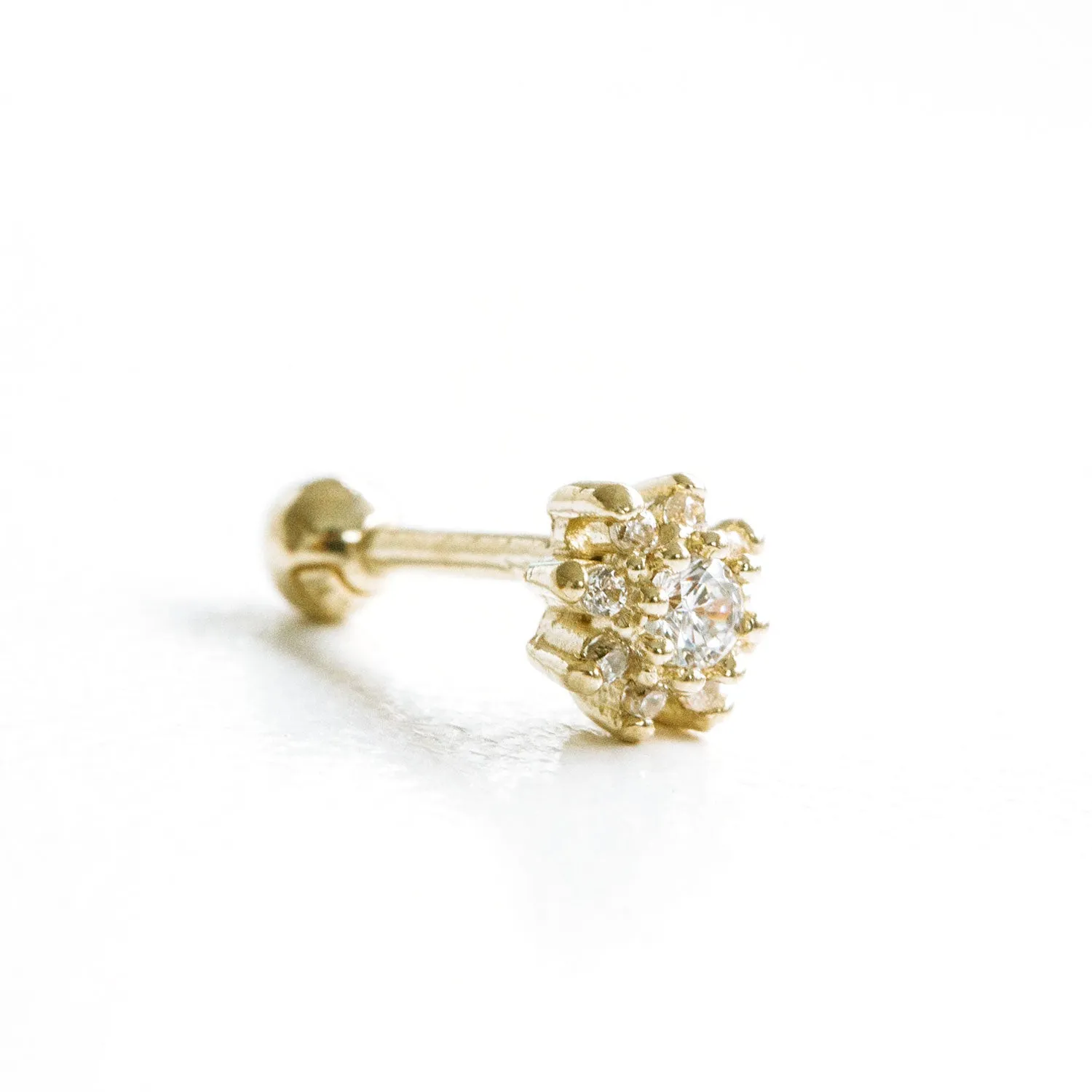 14k Gold Cubic Sun Flower Pendant Barbell Ear Stud Piercing