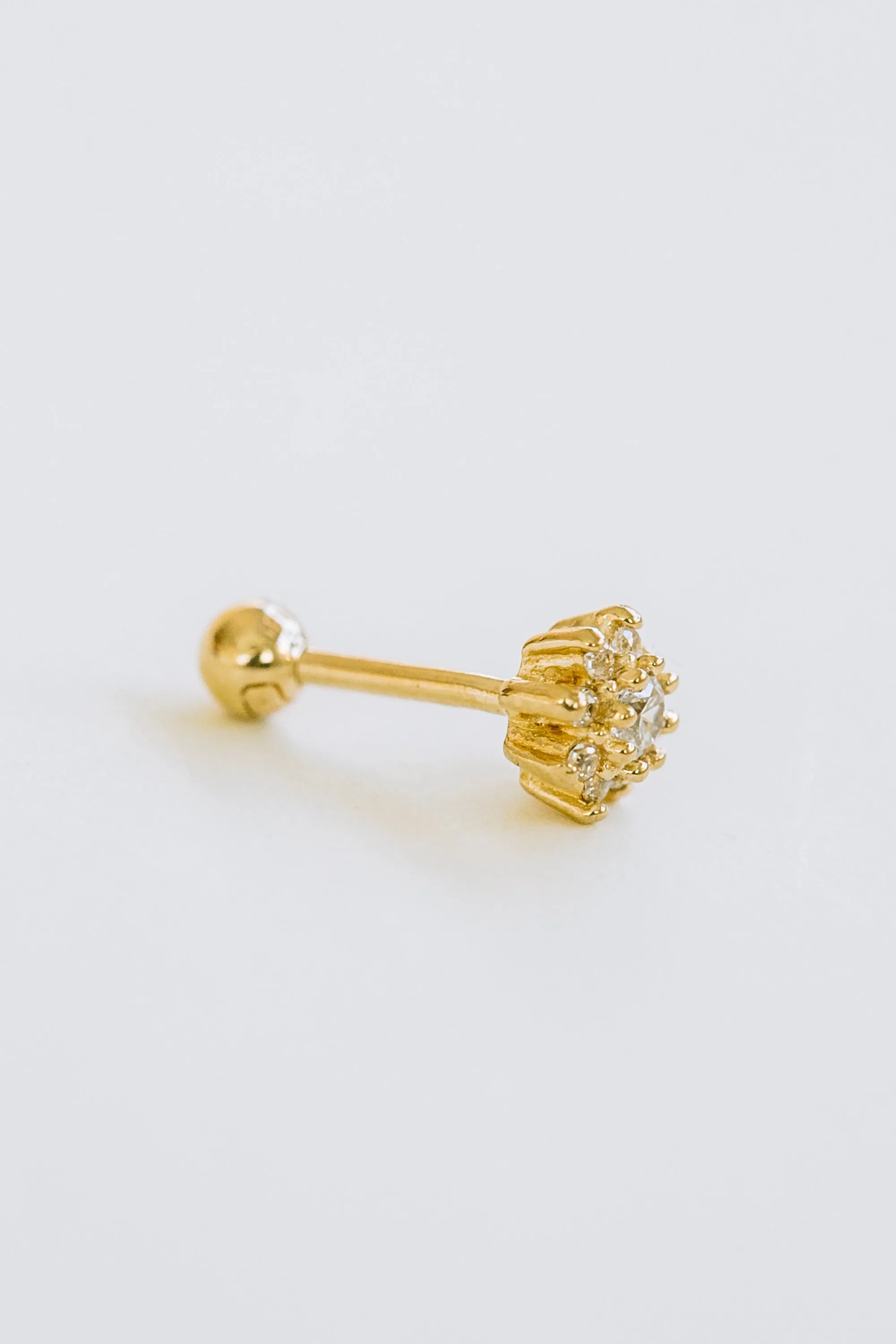 14k Gold Cubic Sun Flower Pendant Barbell Ear Stud Piercing