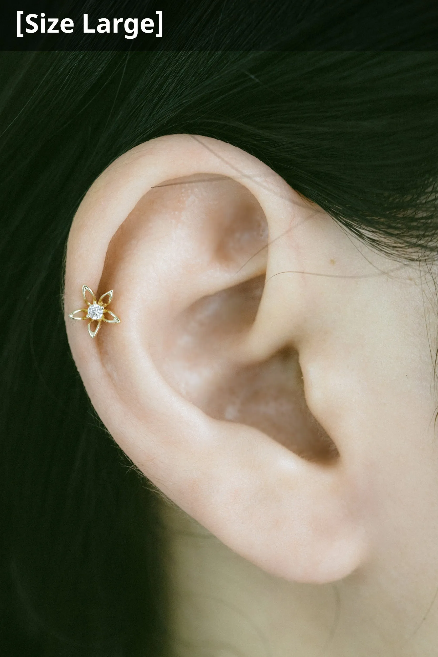 14k Gold Flower Pendant Barbell Ear Stud Piercing