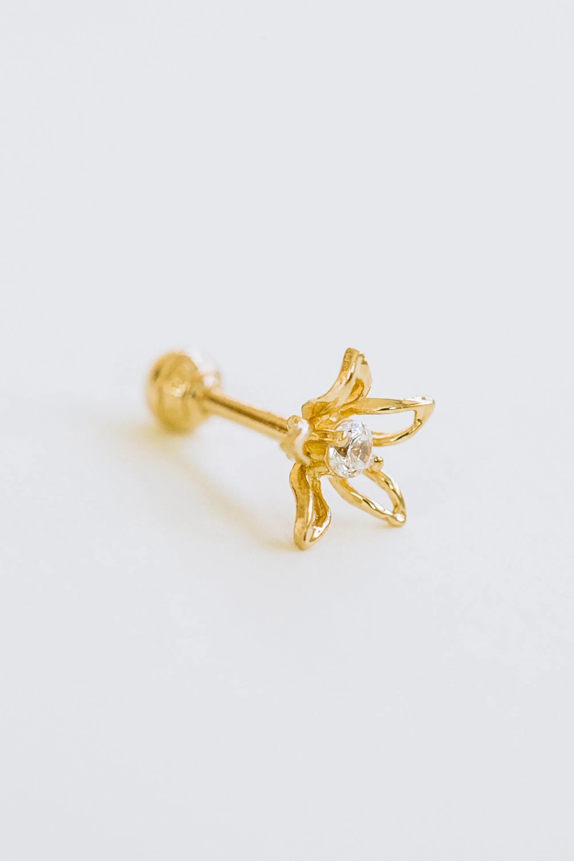 14k Gold Flower Pendant Barbell Ear Stud Piercing