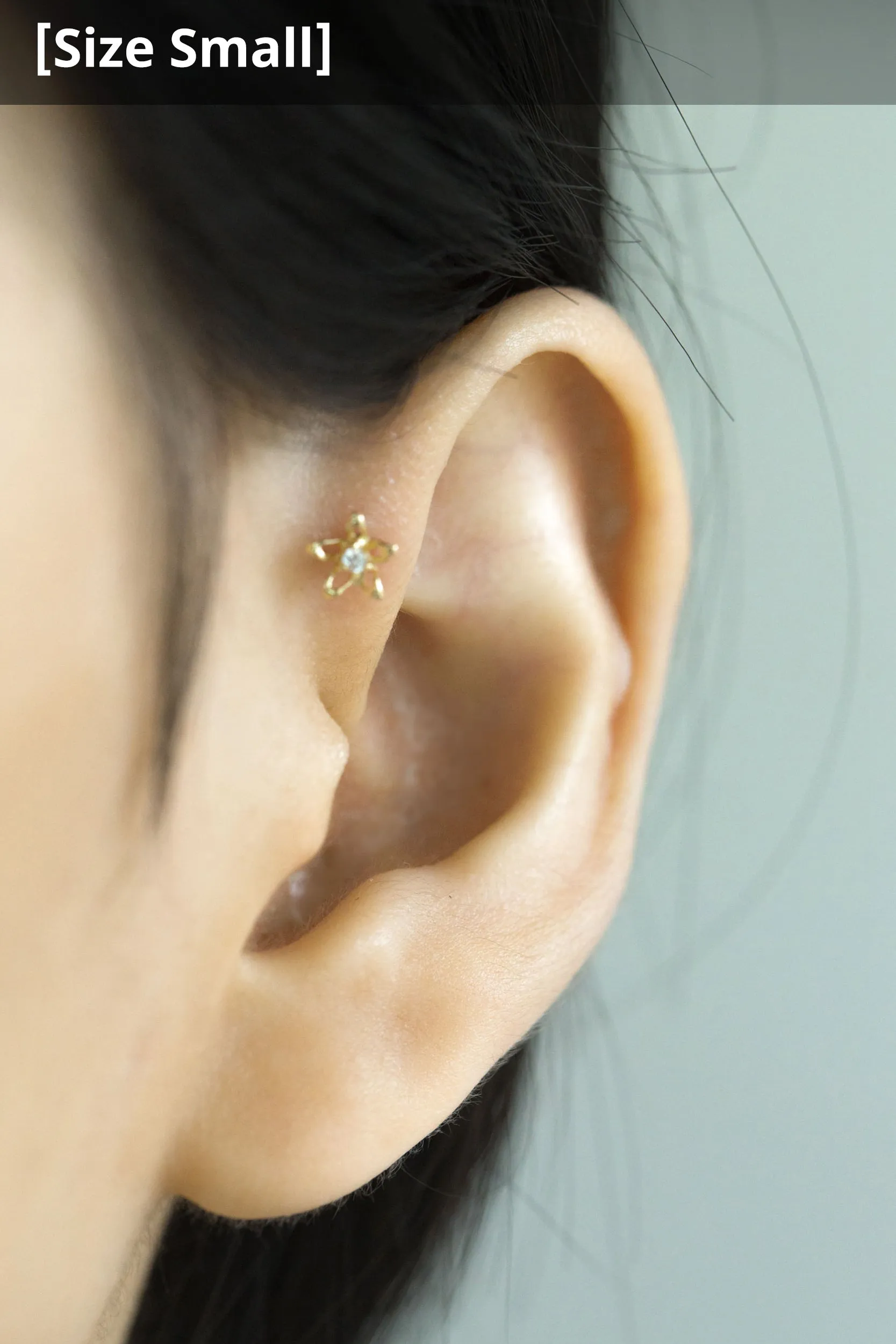 14k Gold Flower Pendant Barbell Ear Stud Piercing