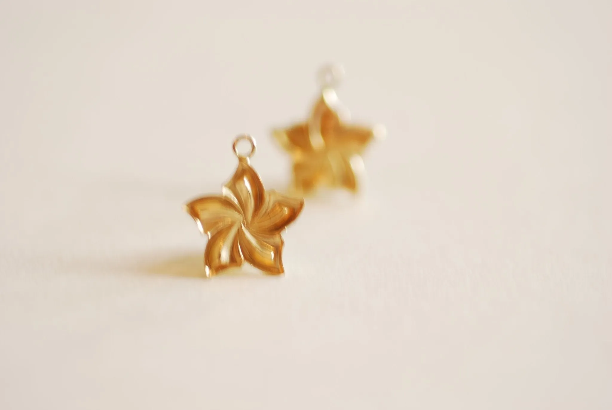 14k Gold Wholesale Filled Plumeria Charm- 14kgf Flower Charm, Pinwheel, Floral, Spring Flowers, Gold Filled Charms, Hawaiian Plumeria, Nature, Plant