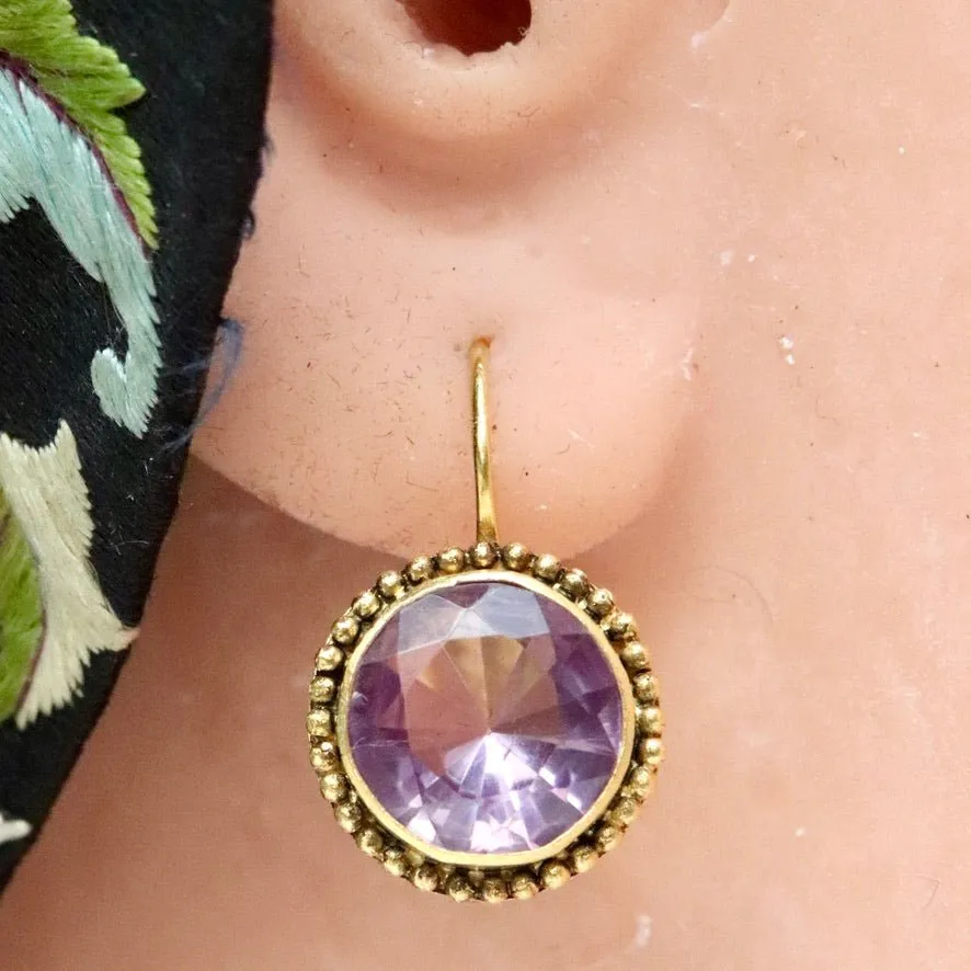 14k Old European Cut Granulated Amethyst Earrings