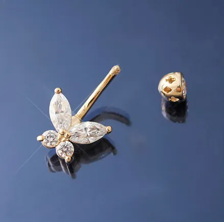 18K 14K Solid Gold Cz Cute Butterfly Double Top Bottom Healed Navel Belly Button Piercing Jewelry