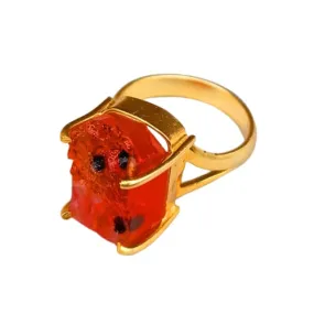 18K Gold Plated Natural Carnelian Gemstone Prong Ring