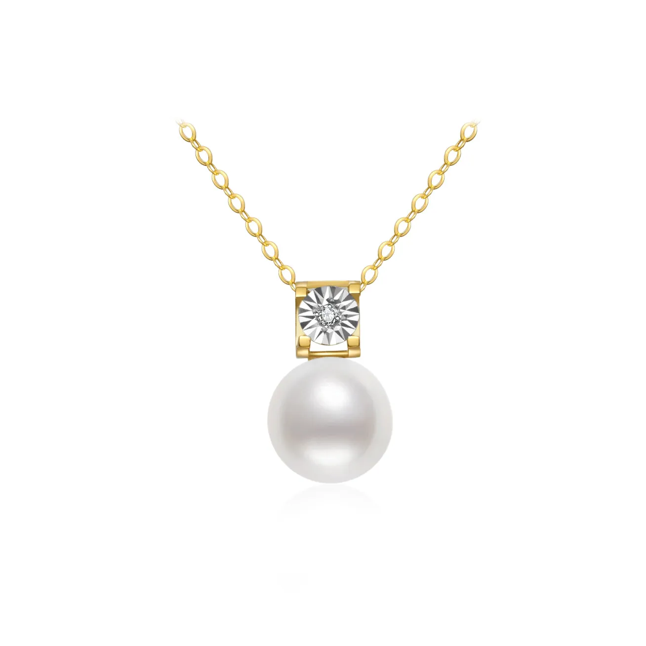 18k Solid Gold Diamond Freshwater Pearl Necklace KN00095