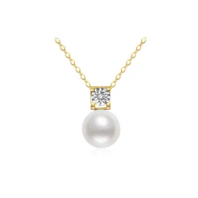 18k Solid Gold Diamond Freshwater Pearl Necklace KN00095