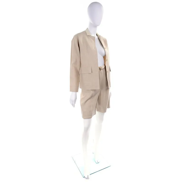 1950s Bill Atkinson Tan Linen Jacket & High Rise Shorts Suit