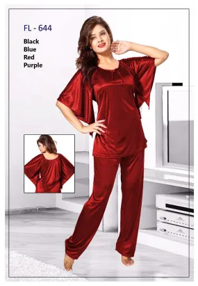 2 Pcs FL-644 - Maroon Flourish Exclusive Bridal Nighty Set Collection