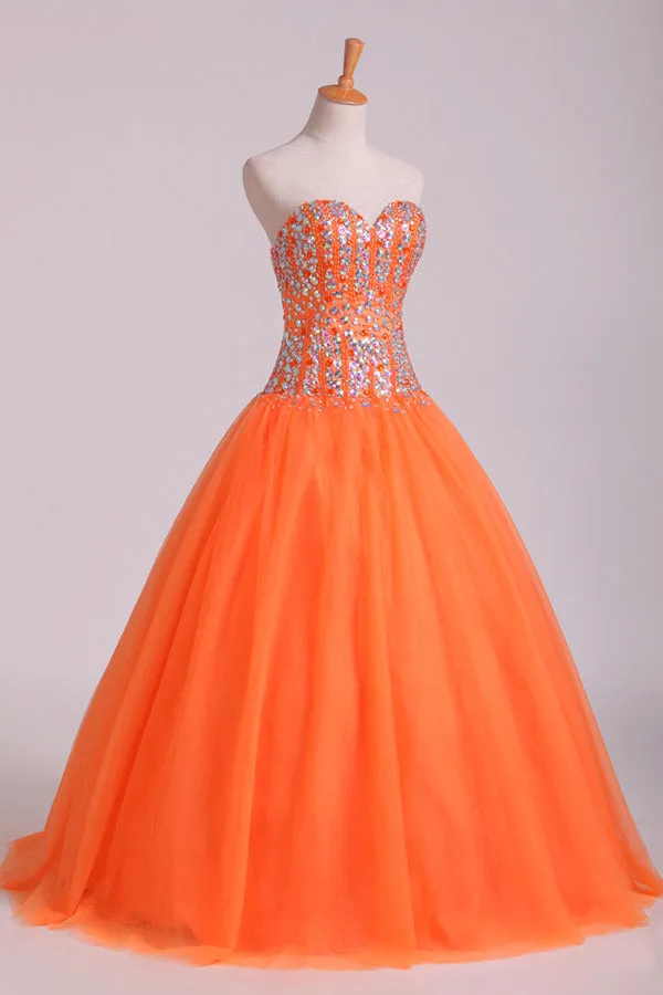 2024 Quinceanera Dresses Ball Gown Sweetheart Beaded Bodice Floor PR41XD2Q