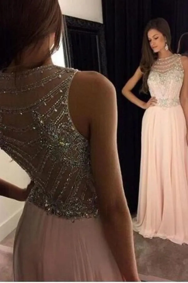 2024 Scoop Prom Dresses A Line Chiffon PEMZF435