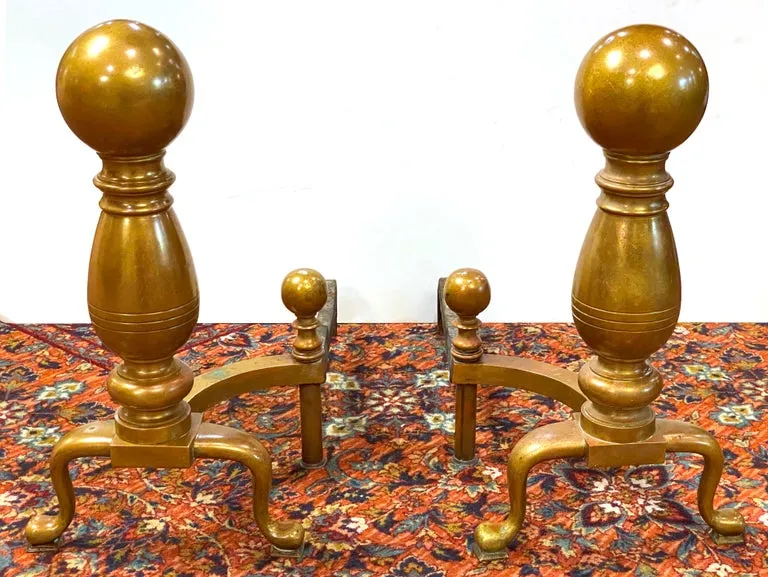 American Aesthetic Movement Brass Andirons