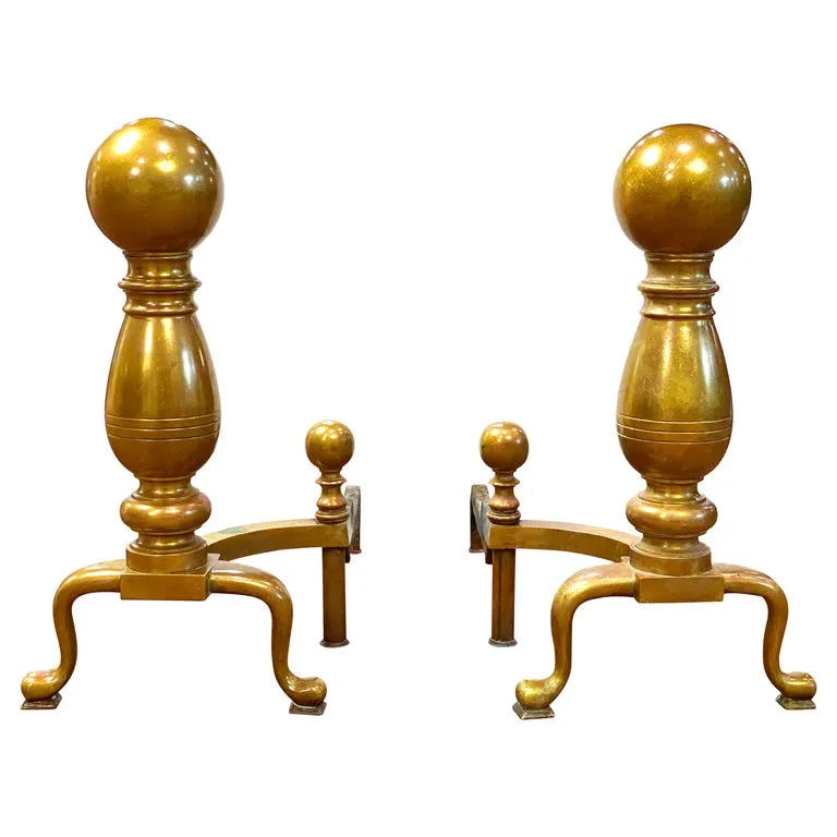 American Aesthetic Movement Brass Andirons