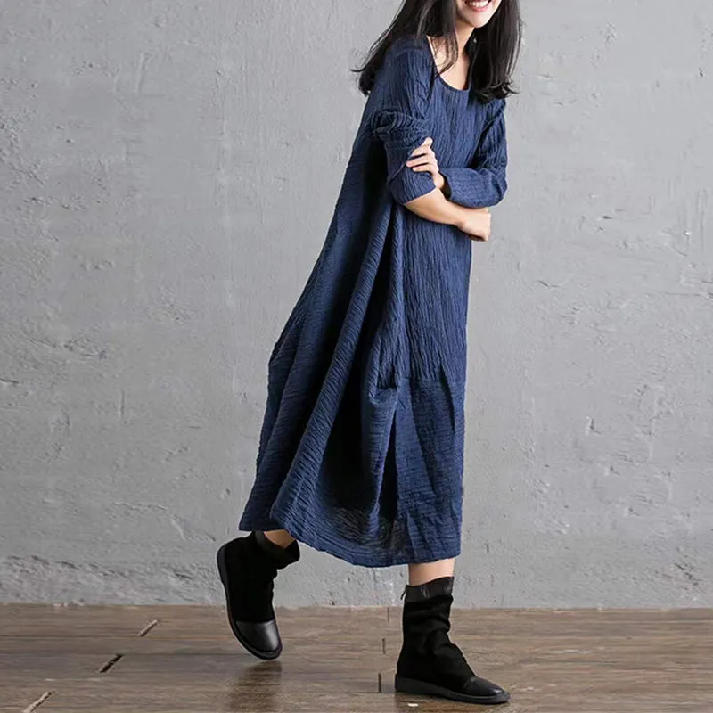 Autumn Retro Irregular Cotton Loose Dress