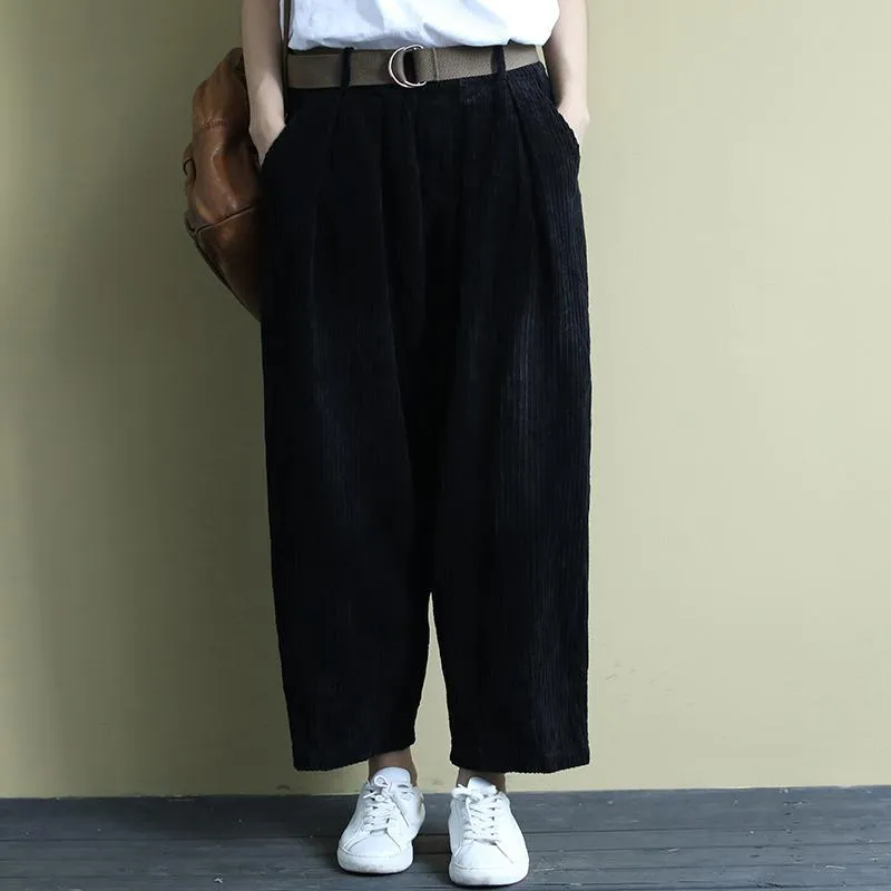 BABAKUD Autumn Belt Retro Versatile Corduroy Pants