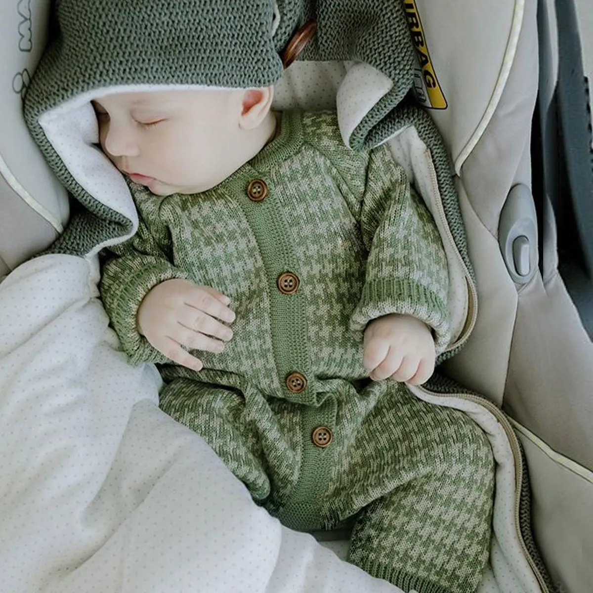 Baby Boys Girls Checkered Knit Sweater Jumpsuit Hat Set