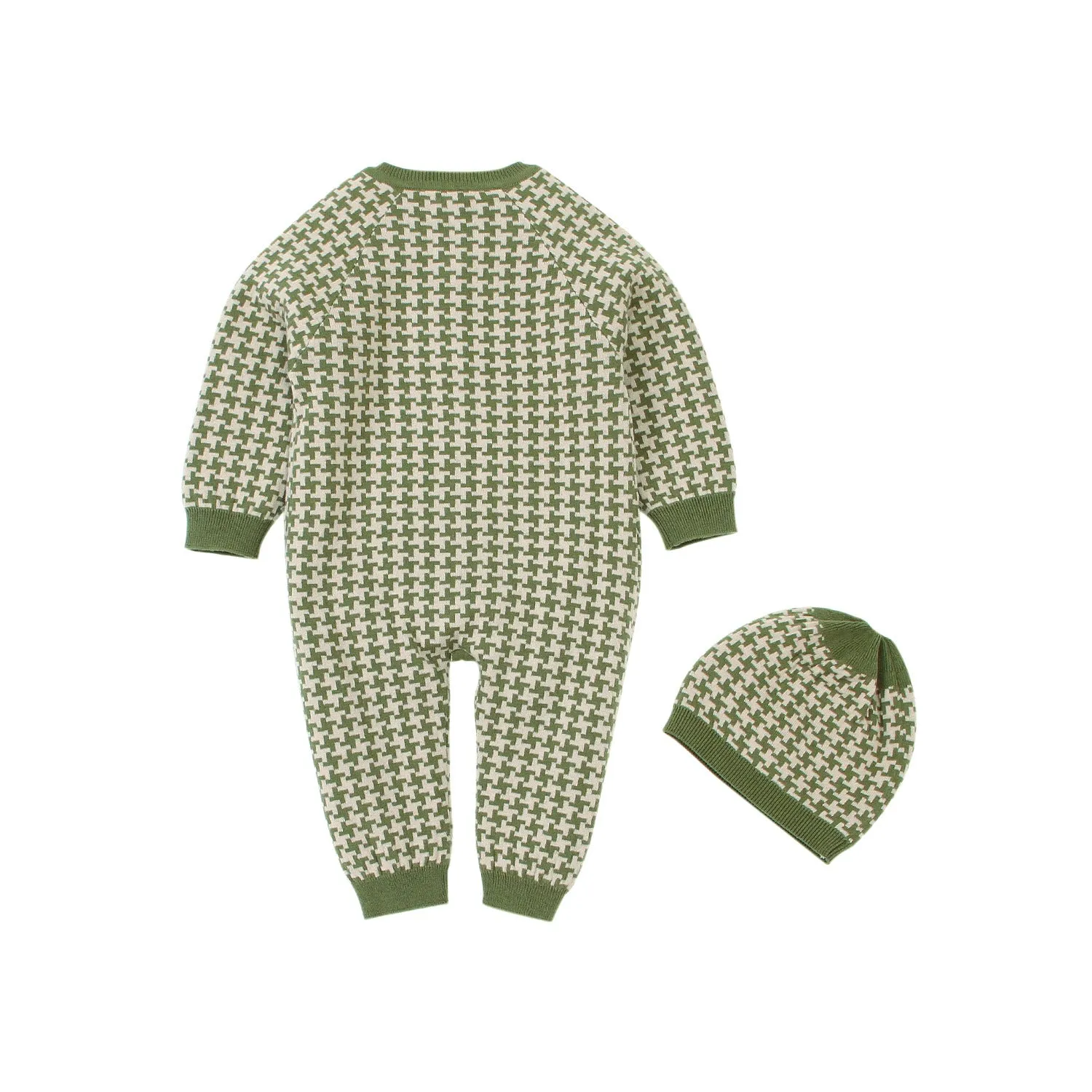 Baby Boys Girls Checkered Knit Sweater Jumpsuit Hat Set