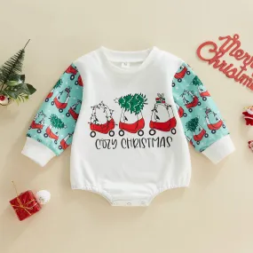 Baby Boys Girls Color Blocking Cartoon Christmas Print Jumpsuit