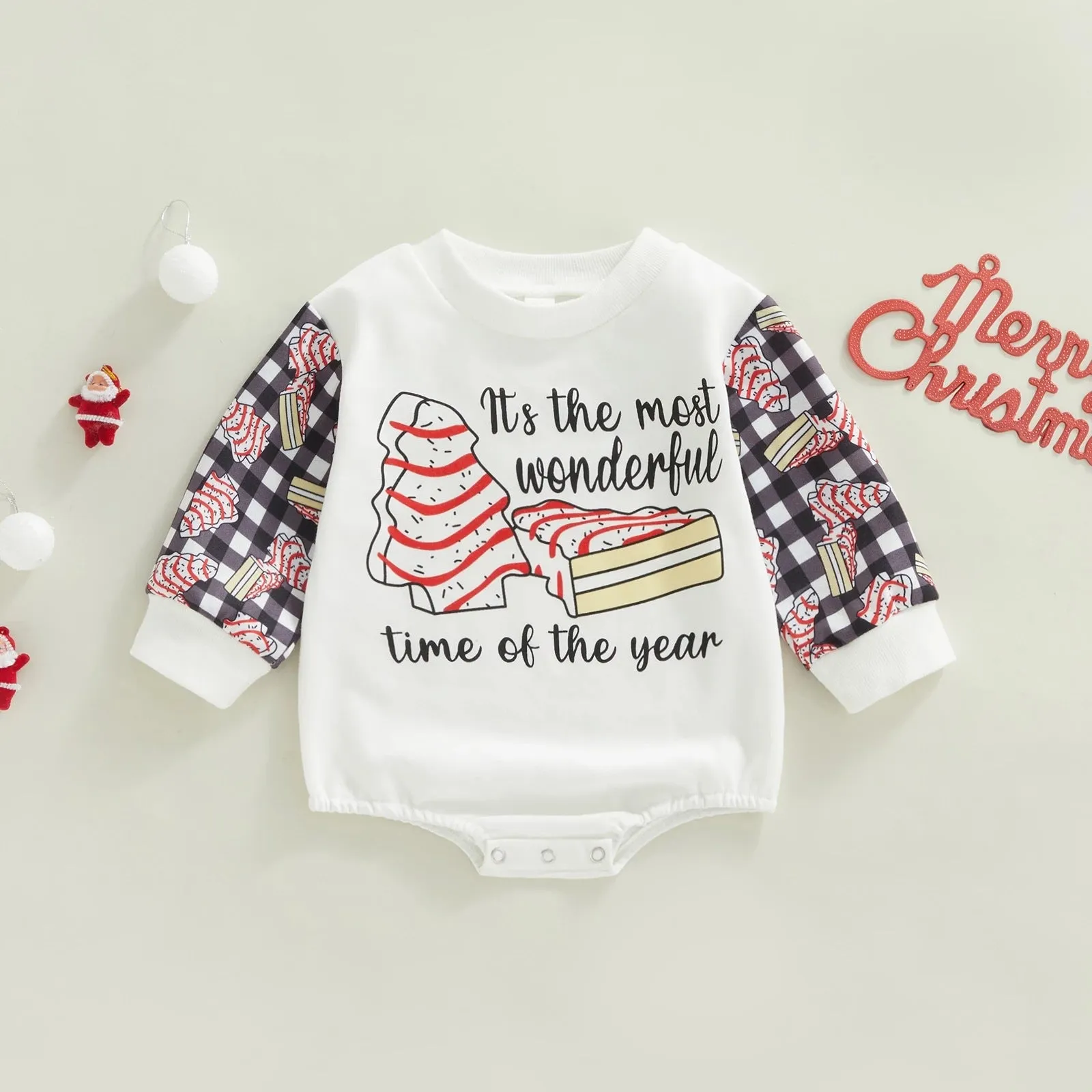 Baby Boys Girls Color Blocking Cartoon Christmas Print Jumpsuit