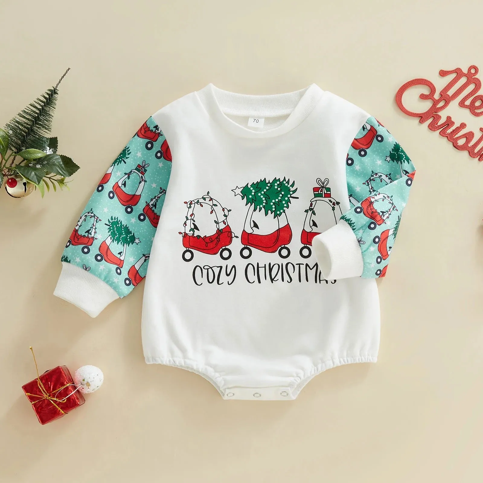 Baby Boys Girls Color Blocking Cartoon Christmas Print Jumpsuit