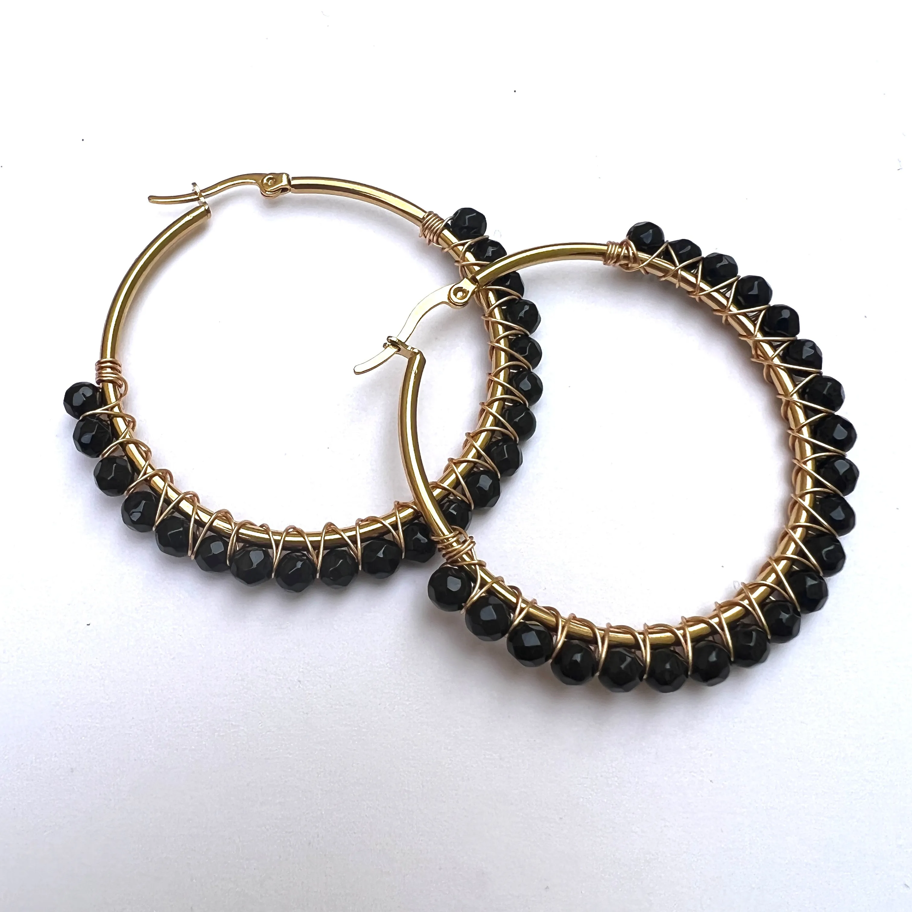 Black Agate Wrapped Earrings