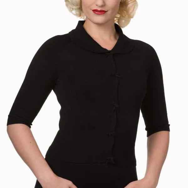 Black Short Sleeve Crop Collar Cardigan