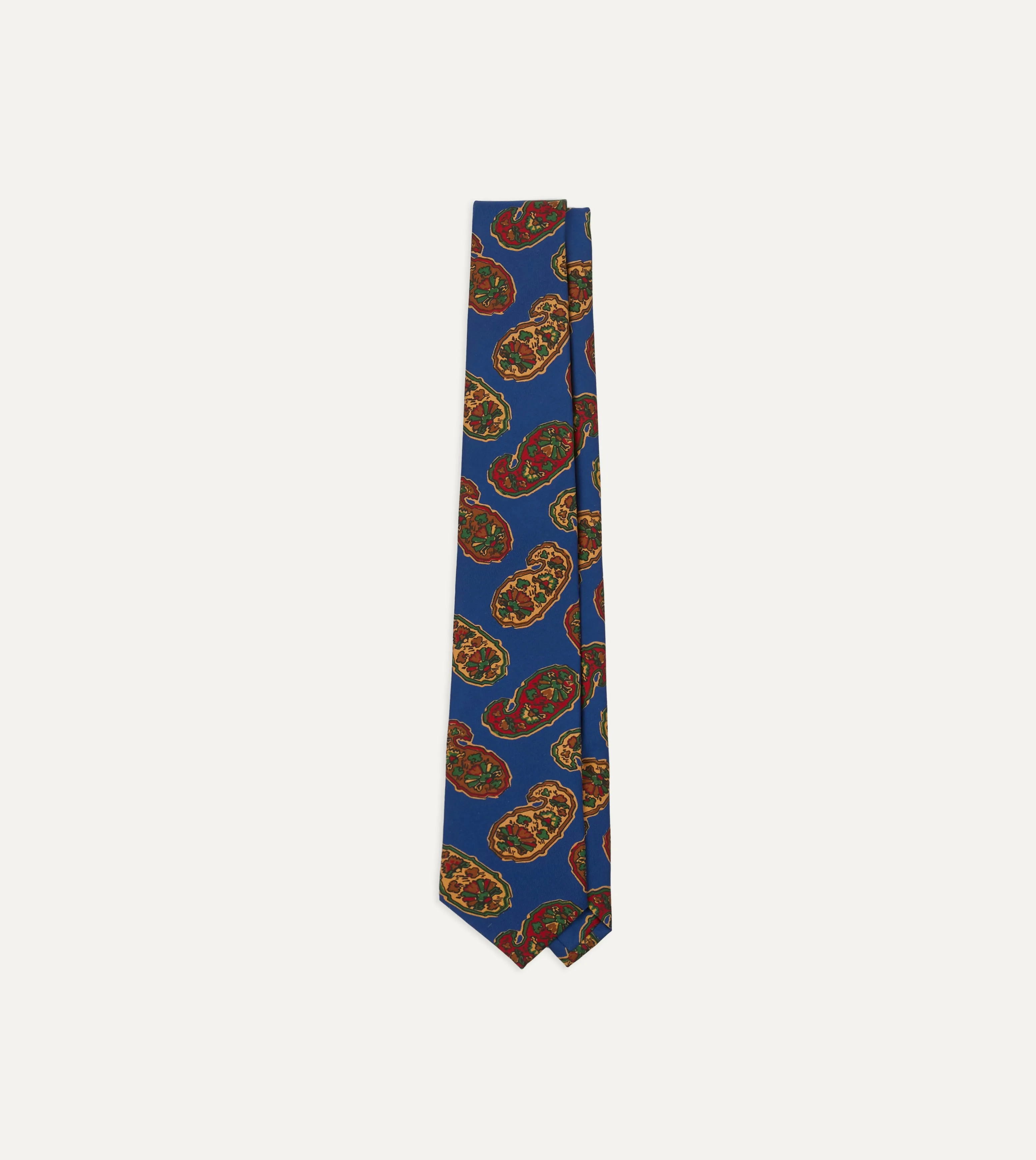 Blue Large Paisley Print Silk Self Tipped Tie