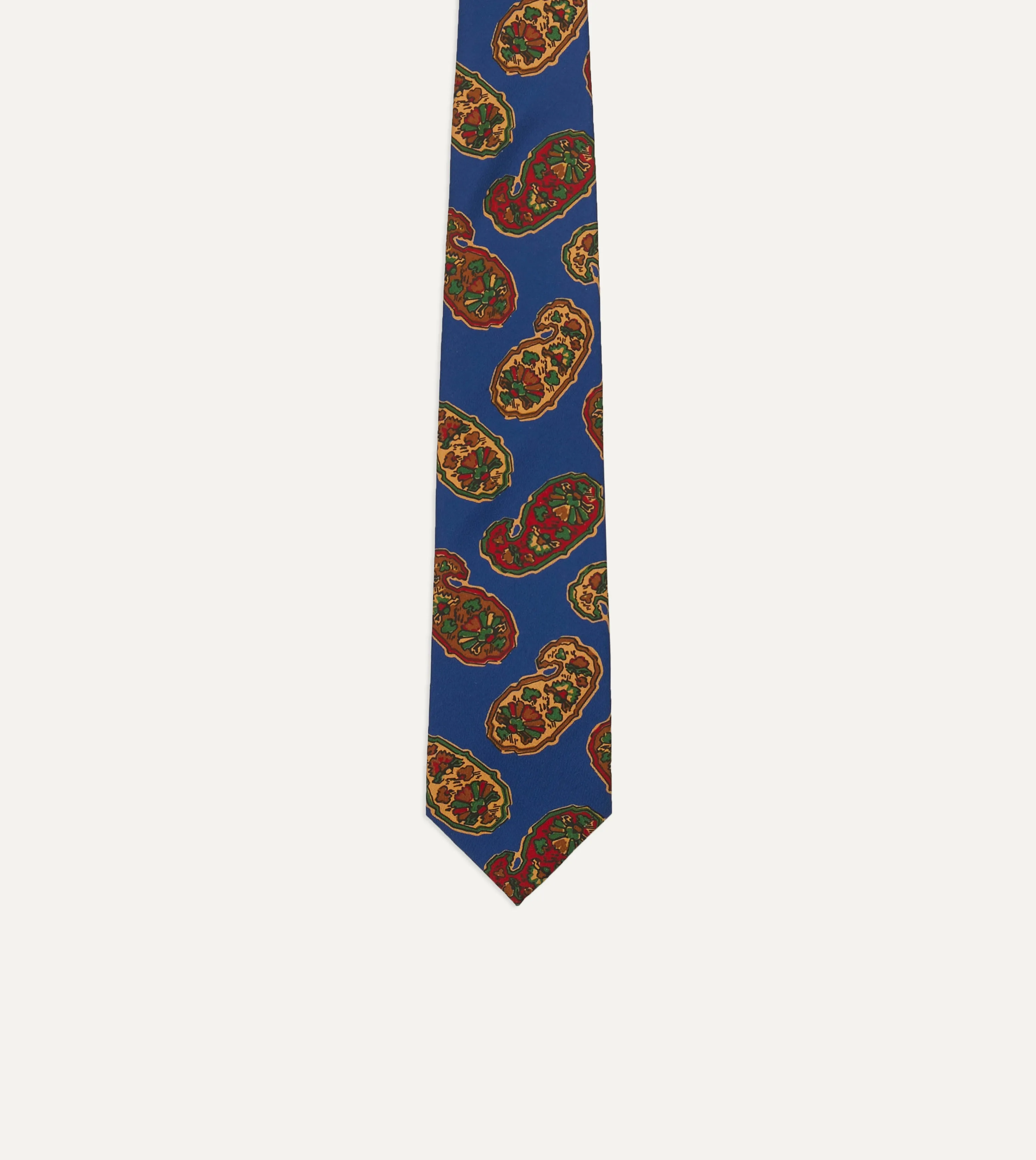 Blue Large Paisley Print Silk Self Tipped Tie