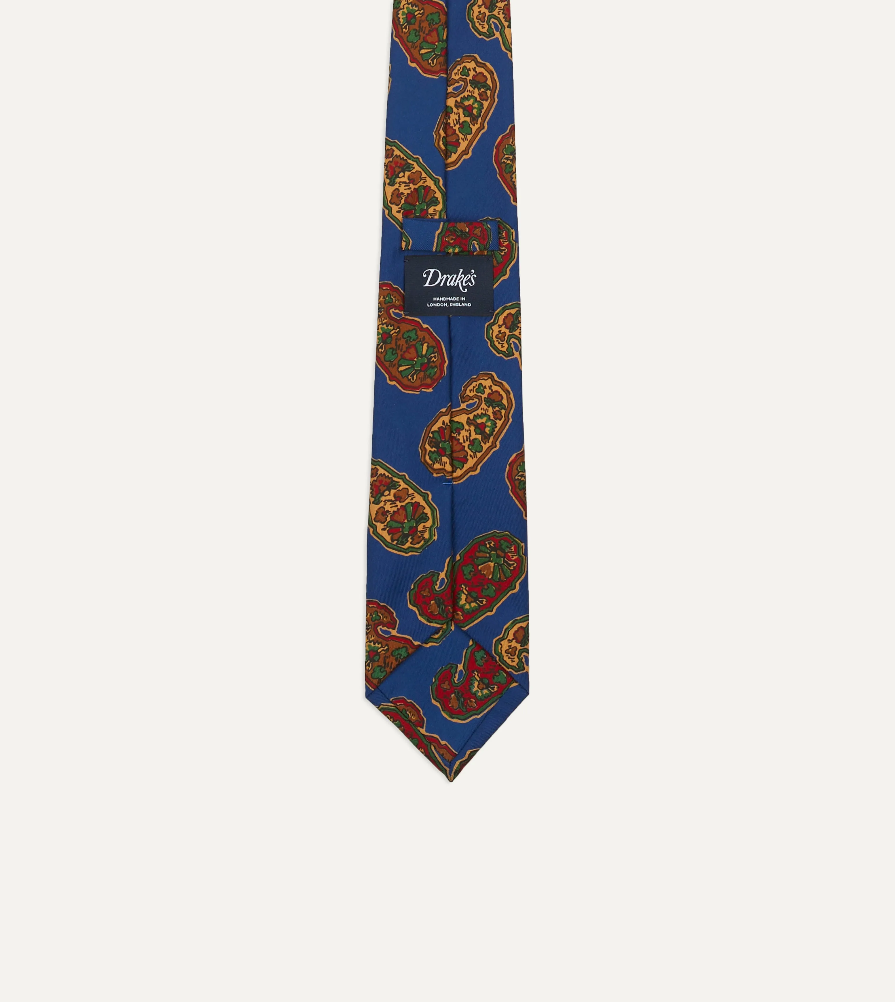 Blue Large Paisley Print Silk Self Tipped Tie