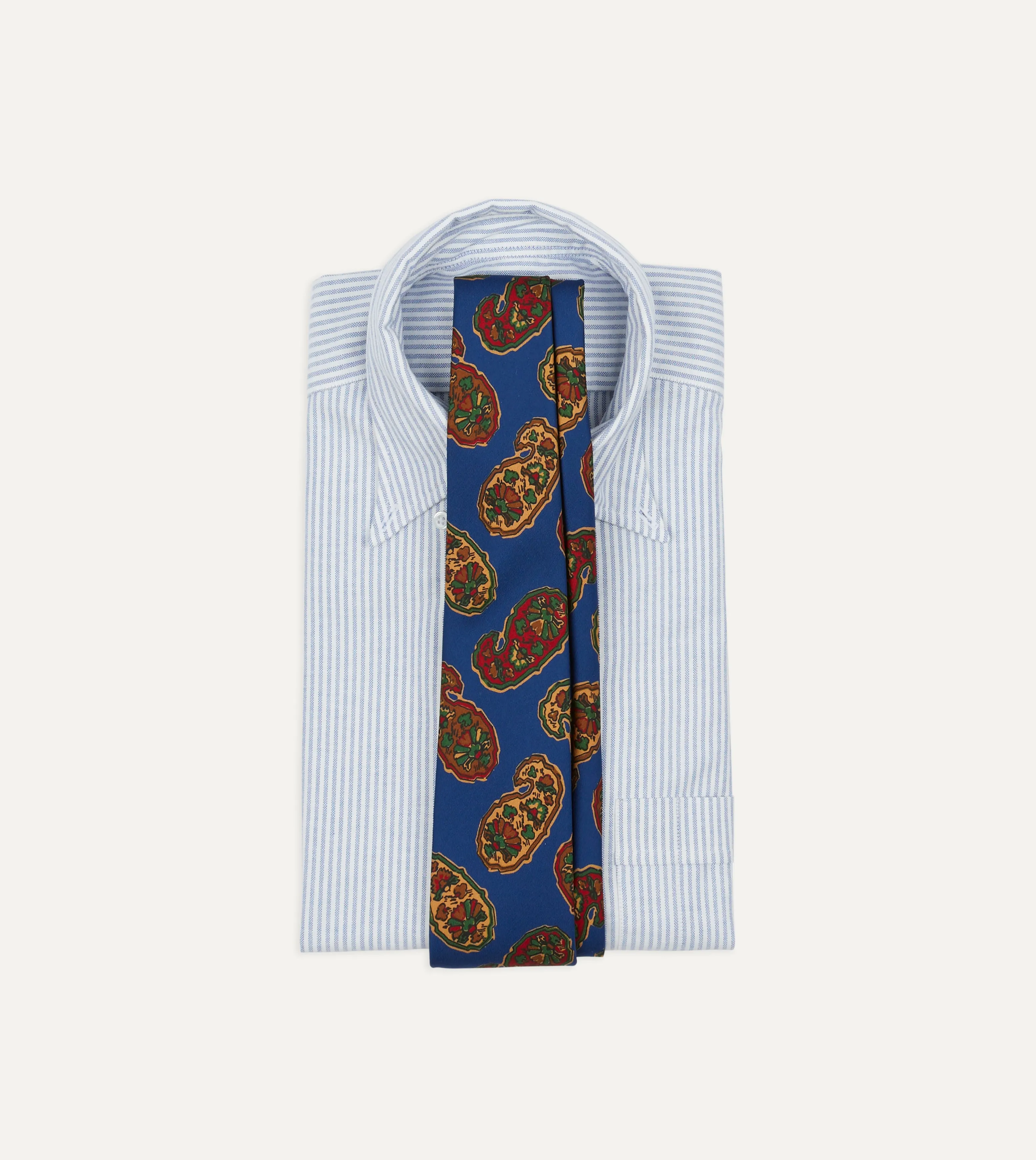 Blue Large Paisley Print Silk Self Tipped Tie