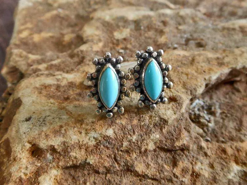 Blue Turquoise Flower Earrings, Turquoise Earrings, Handmade Stone Earrings, Womens Earrings