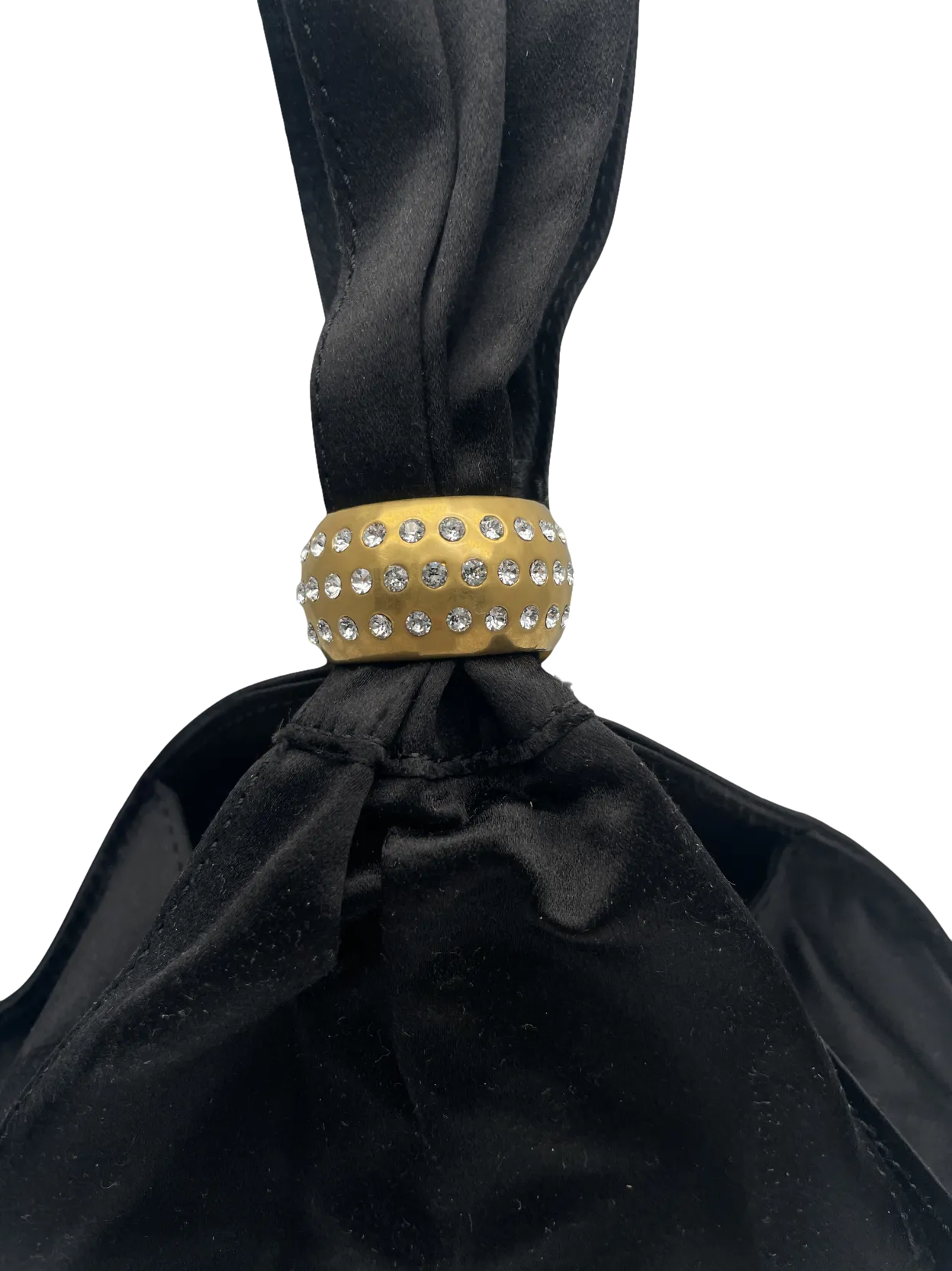 BY FAR Black Satin Triangle Evening Bag With Crystal Embellished Ring