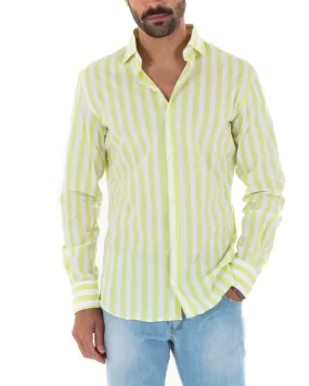 Camicia Uomo Con Colletto Manica Lunga Cotone Rigata Giallo GIOSAL-C2313A