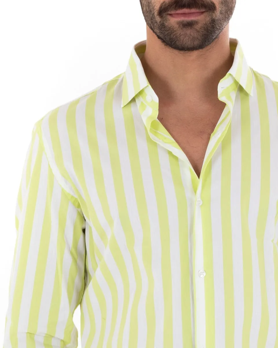 Camicia Uomo Con Colletto Manica Lunga Cotone Rigata Giallo GIOSAL-C2313A