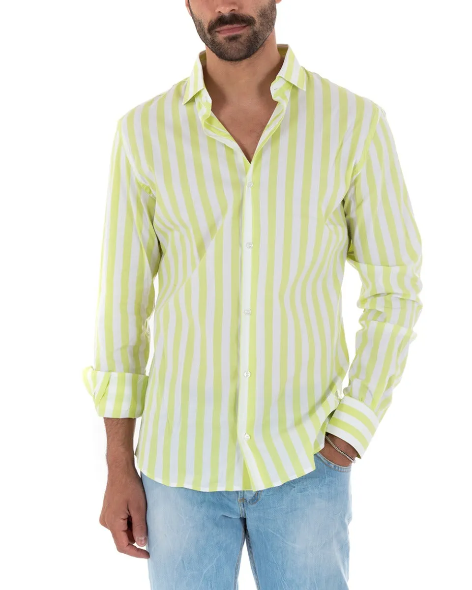 Camicia Uomo Con Colletto Manica Lunga Cotone Rigata Giallo GIOSAL-C2313A