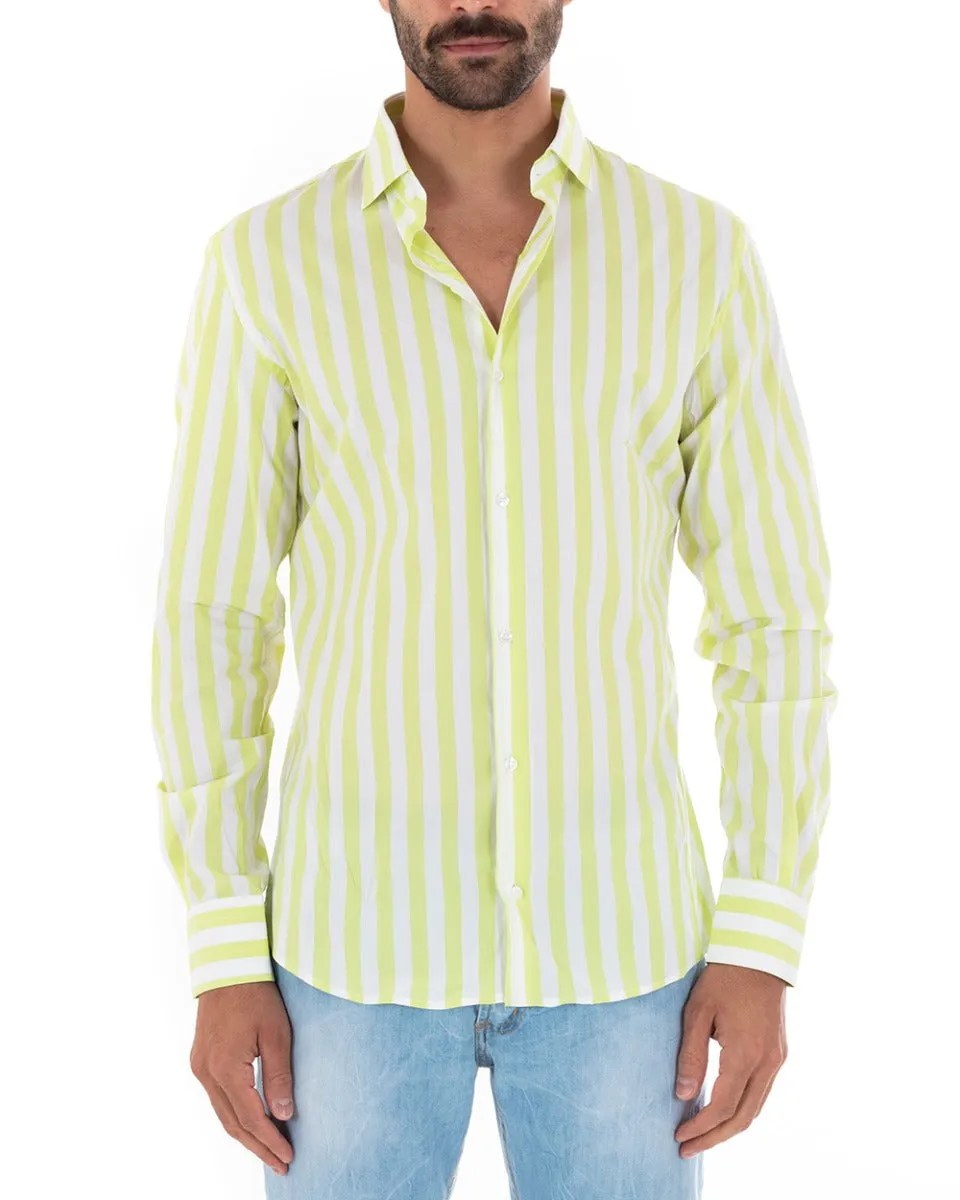 Camicia Uomo Con Colletto Manica Lunga Cotone Rigata Giallo GIOSAL-C2313A