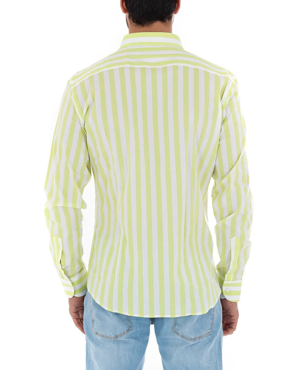 Camicia Uomo Con Colletto Manica Lunga Cotone Rigata Giallo GIOSAL-C2313A