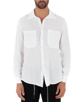 Camicia Uomo Con Colletto Manica Lunga Lino Tinta Unita Bianco GIOSAL-C1991A