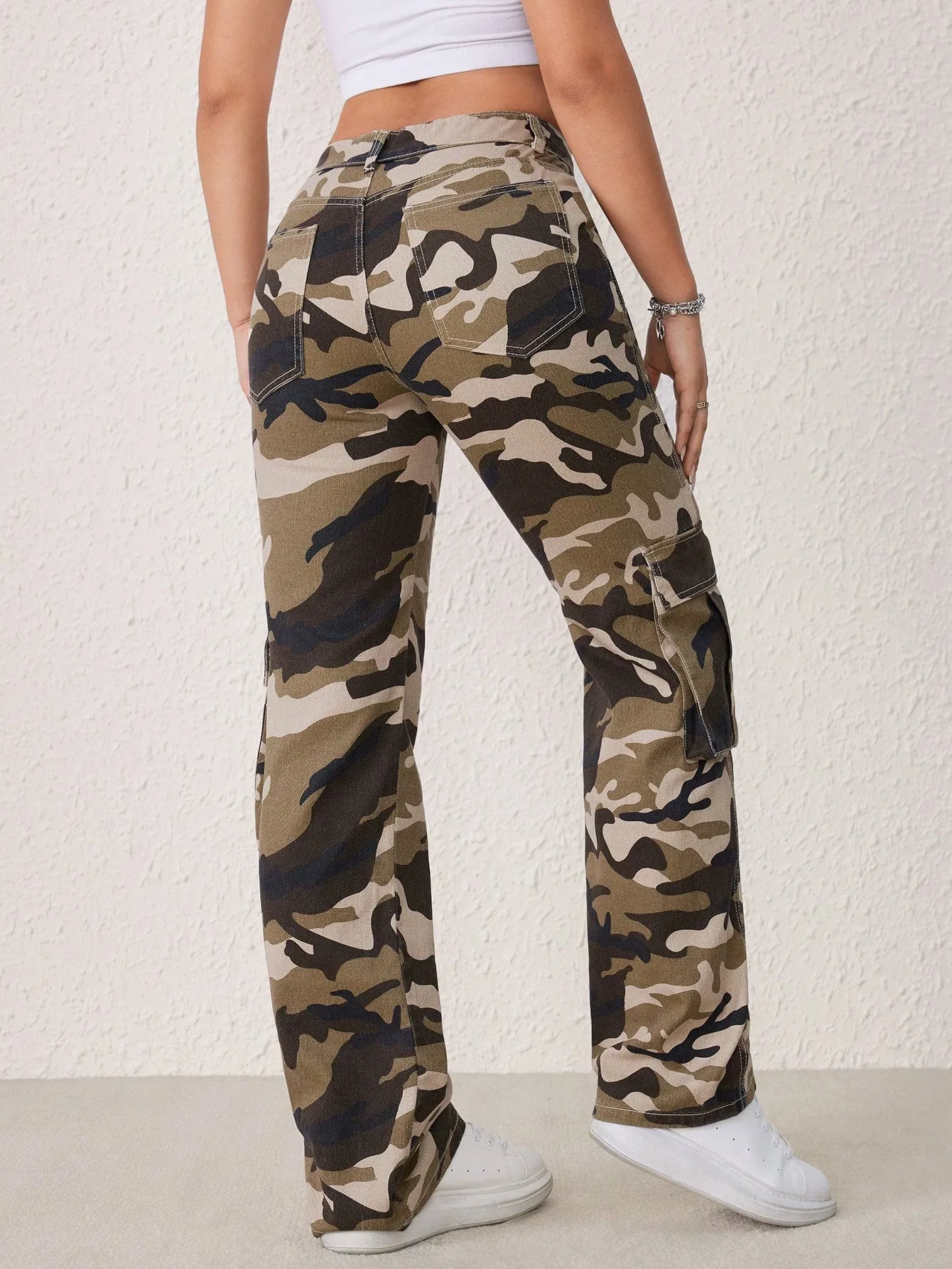 Camo Print Wide Leg Jeans