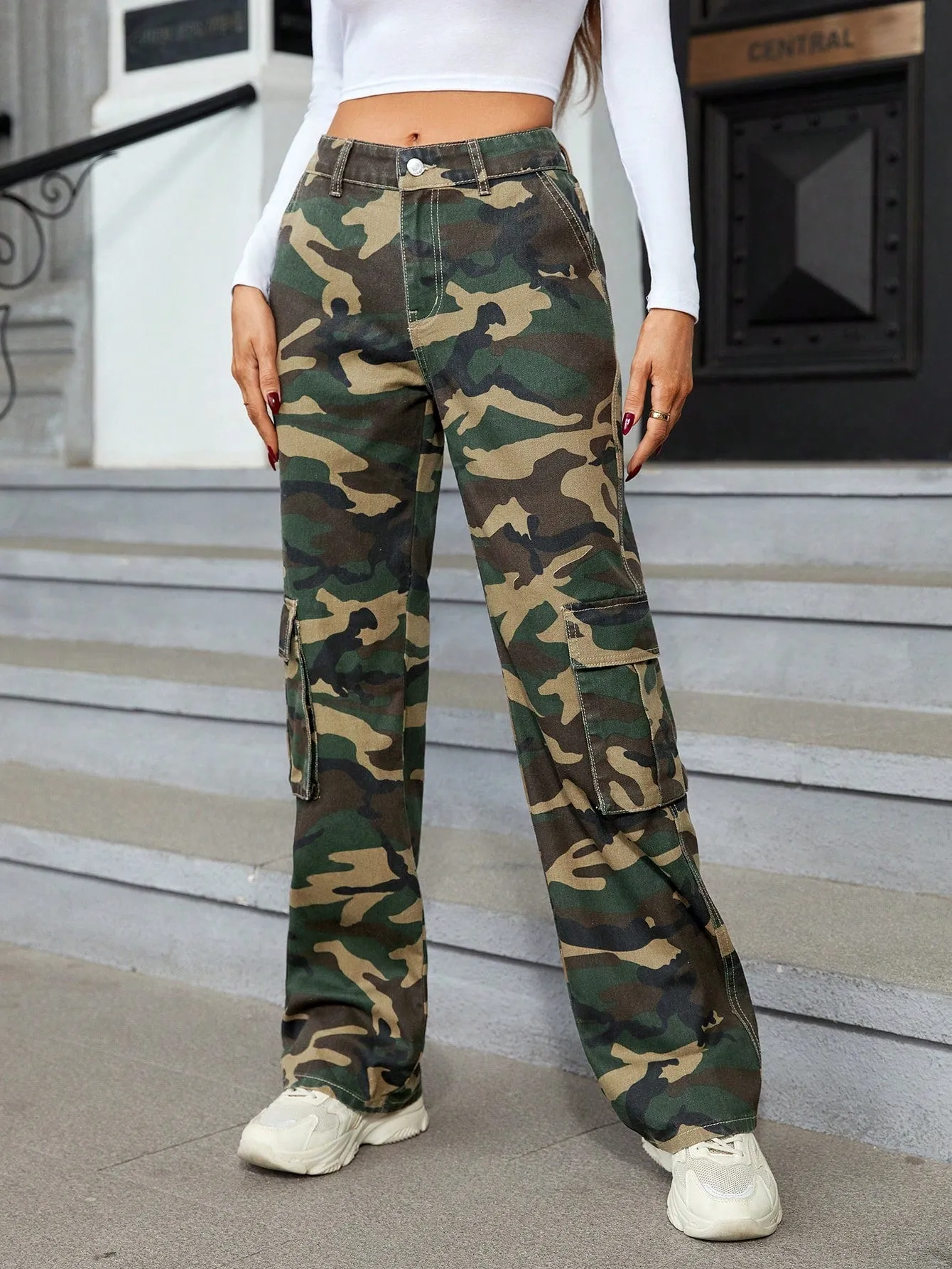 Camo Print Wide Leg Jeans