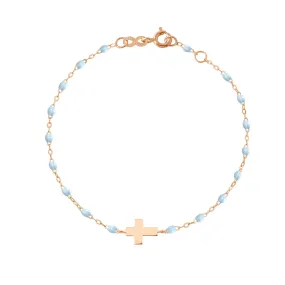 Child Cross Charm Classic Gigi Baby Blue bracelet, Rose Gold, 5.9"