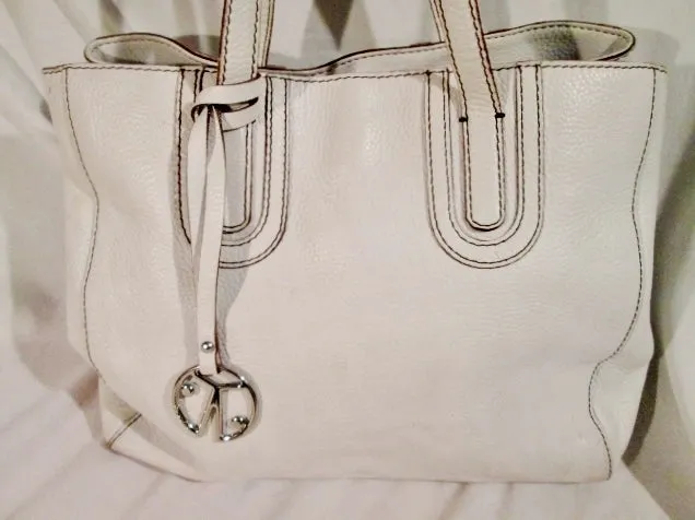 COCHINELLE Pebbled Leather Tote Handbag Satchel Purse WHITE Stitch CARRYALL