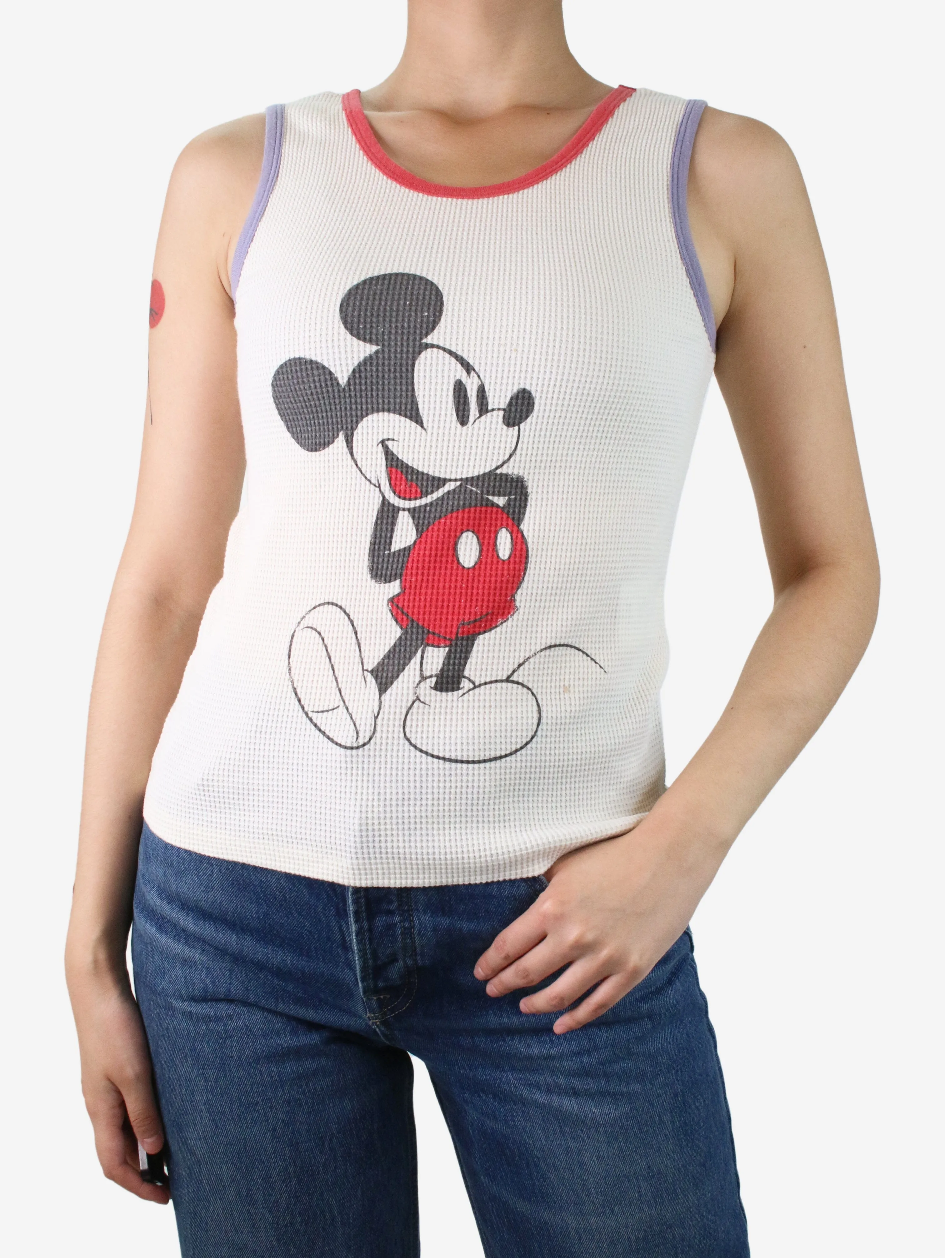 Cream Mickey Mouse waffle tank top - size S