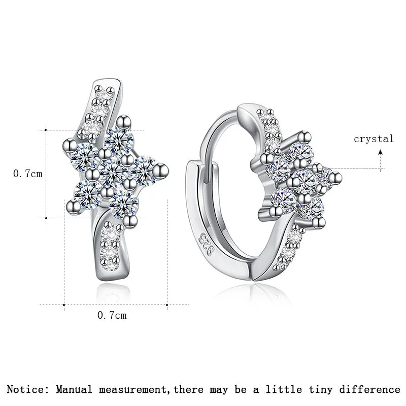 CZ Zircon Silver Flower Huggie Hoop Earrings