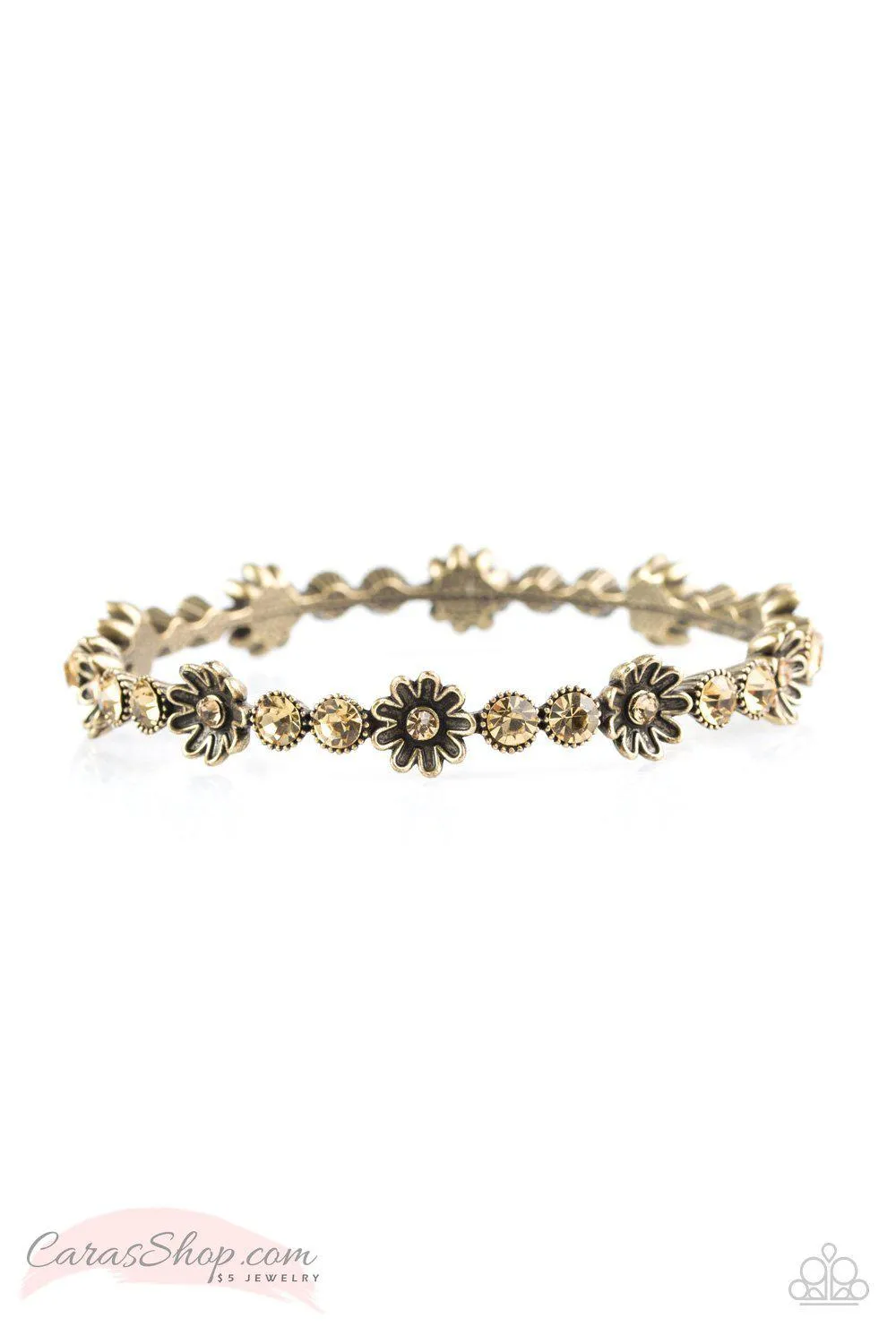 Daffodil Diva Brass Flower Bangle Bracelet - Paparazzi Accessories