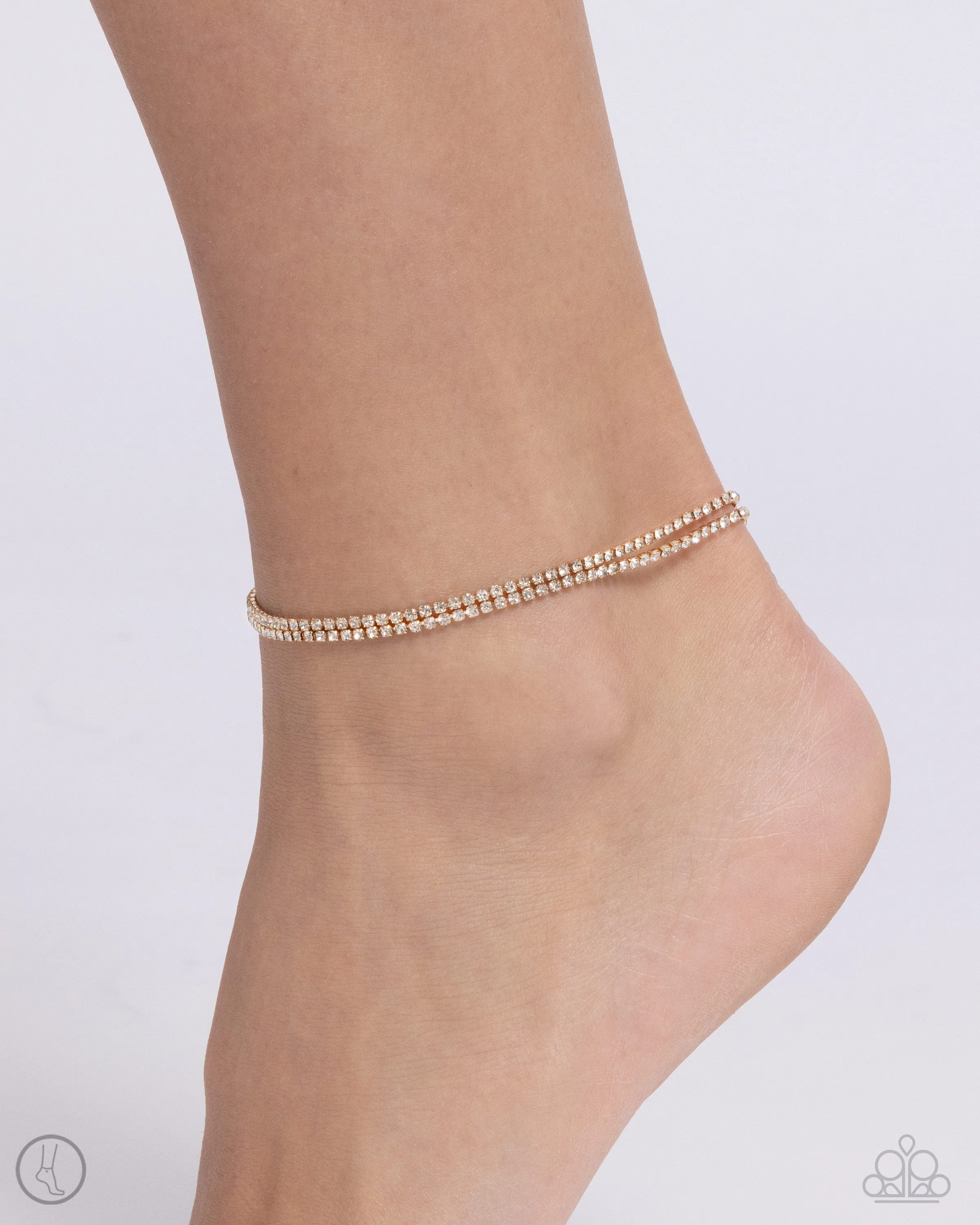 Dainty Declaration Gold & White Rhinestone Anklet - Paparazzi Accessories