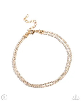 Dainty Declaration Gold & White Rhinestone Anklet - Paparazzi Accessories