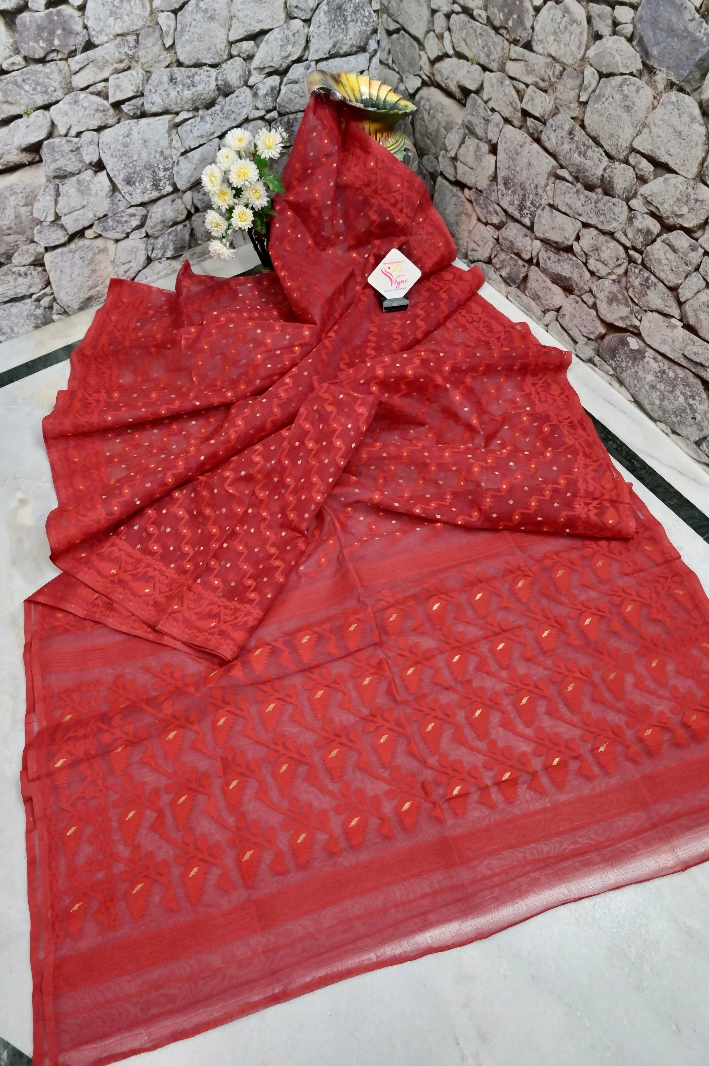 Dark Blood Red Color Jamdani Saree