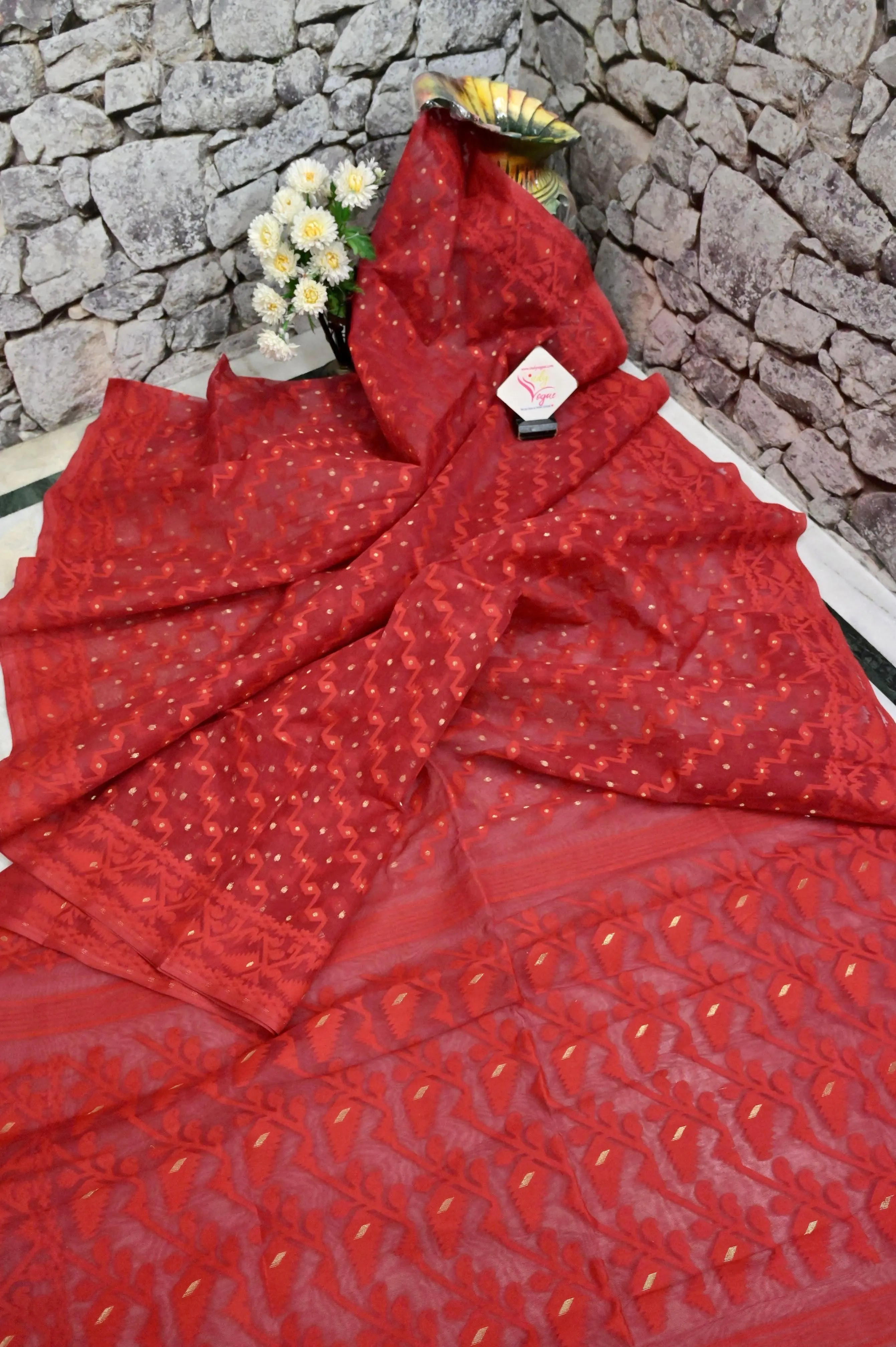 Dark Blood Red Color Jamdani Saree